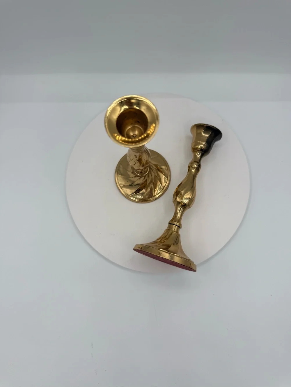 Vintage Polished Brass Taper Candlestick Holders, Swirl Twisted Stem Design - Pa